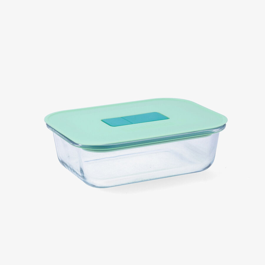 Recipiente herm&eacute;tico rectangular verde de vidrio Joy 0,63L