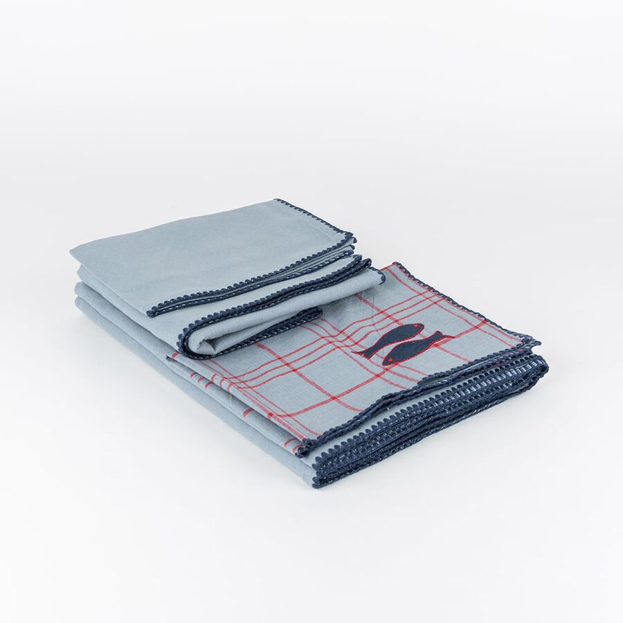 Mantel individual de algodón bordado azul pez 35x50cm