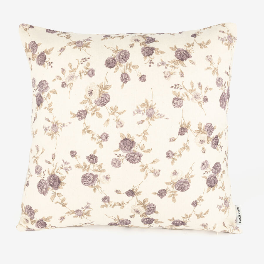 Funda de coj&iacute;n de algod&oacute;n reciclado floral morado 45x45cm