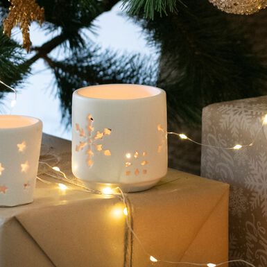 Portavelas de cer&aacute;mica blanca Snow 8cm