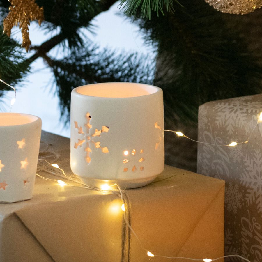 Portavelas de cer&aacute;mica blanca Snow 8cm