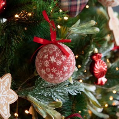 Set 7 bolas decorativas rojas copos de nieve 7,5cm
