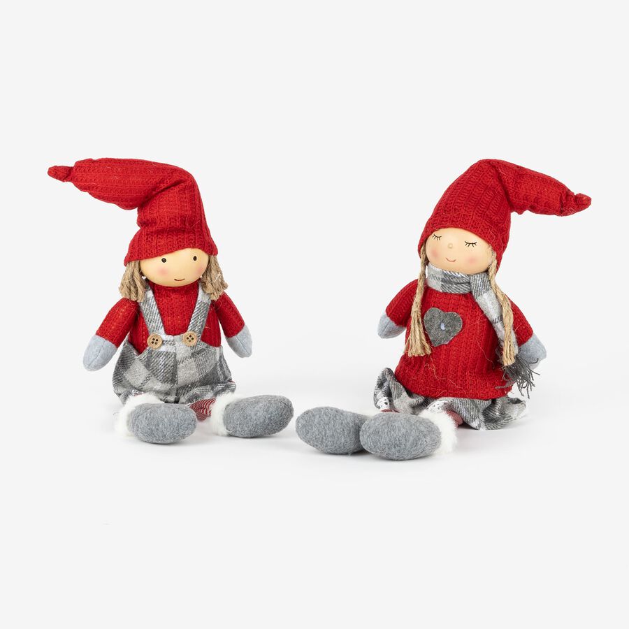Figura decorativa Muñeco niño sentado con peto a cuadros 46cm