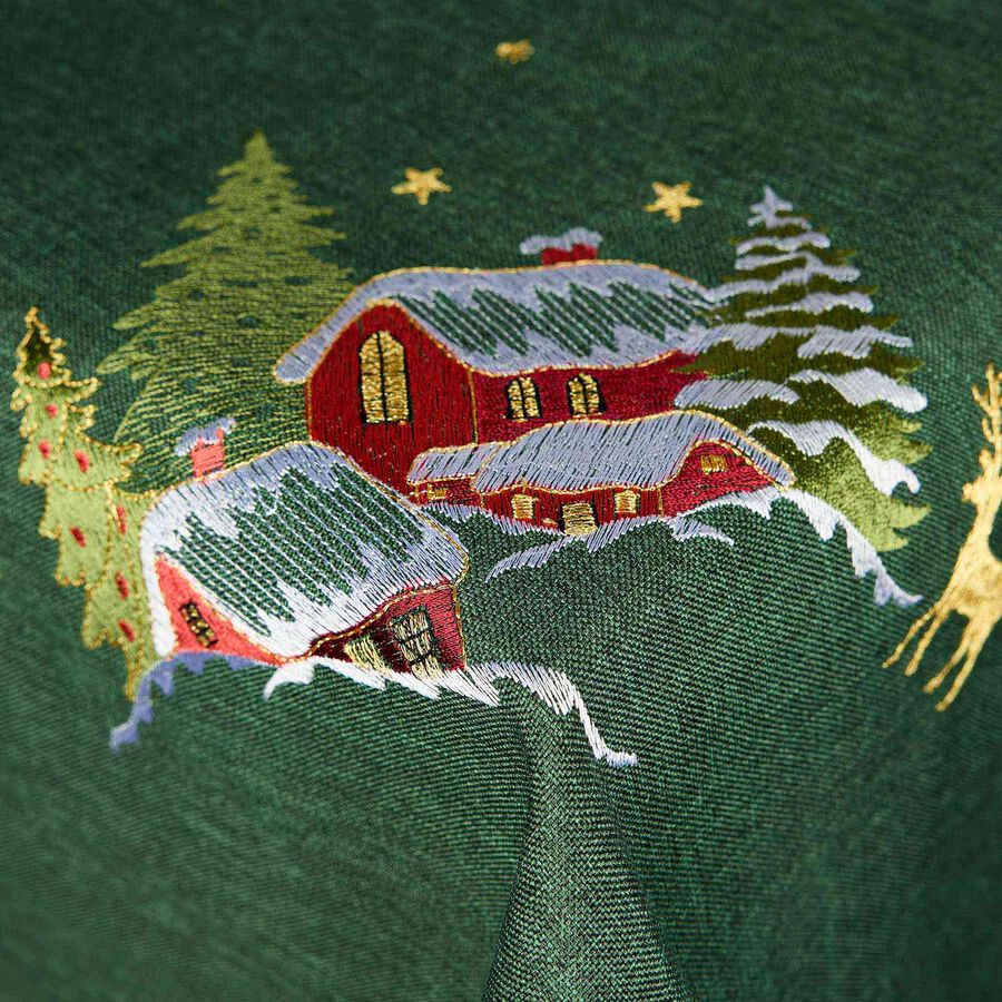 Mantel verde bordado Pueblo 150x250cm