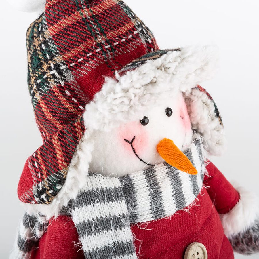 Figura decorativa Muñeco de nieve con abrigo rojo 42cm