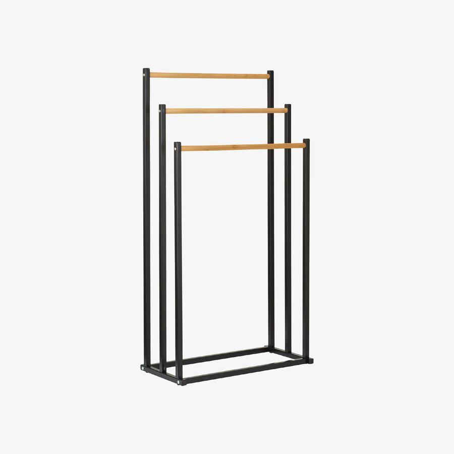 Toallero negro y bamb&uacute; con 3 barras de 85cm