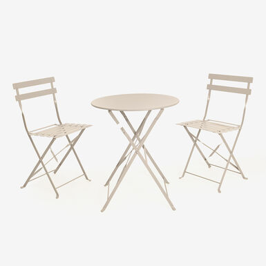 Set de jard&iacute;n de mesa y 2 sillas de acero gris claro Bistro