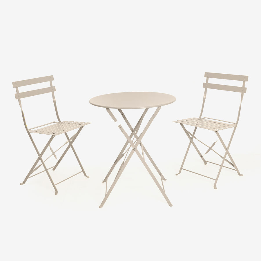 Set de jard&iacute;n de mesa y 2 sillas de acero gris claro Bistro