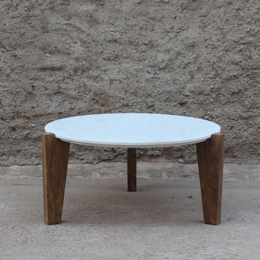 Mesa de centro de mármol y madera Berlín Ø90x45 Clau&Chloe