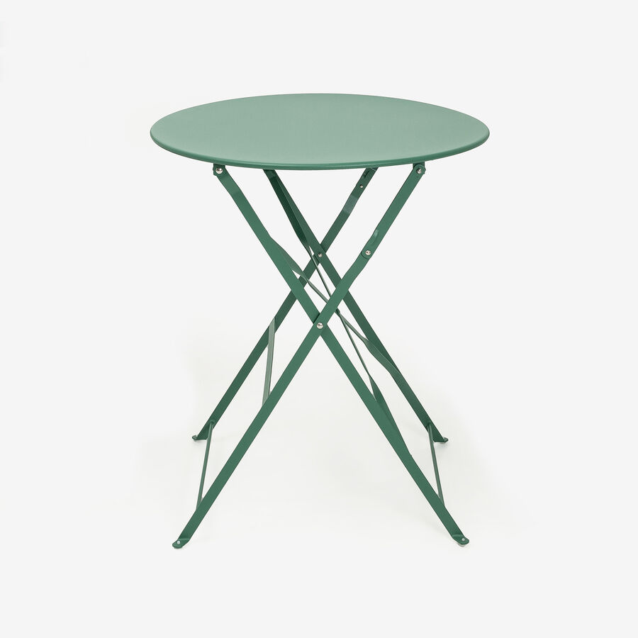 Set de jardín plegable de mesa y 2 sillas de acero verde Bistro