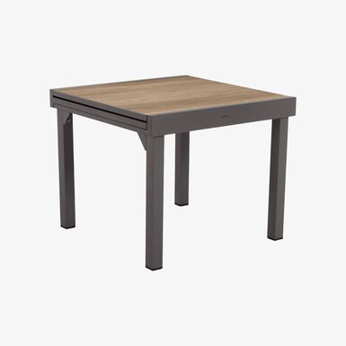 Mesa de jard&iacute;n de aluminio efecto madera extensible Balos 90/180x90x75,5cm