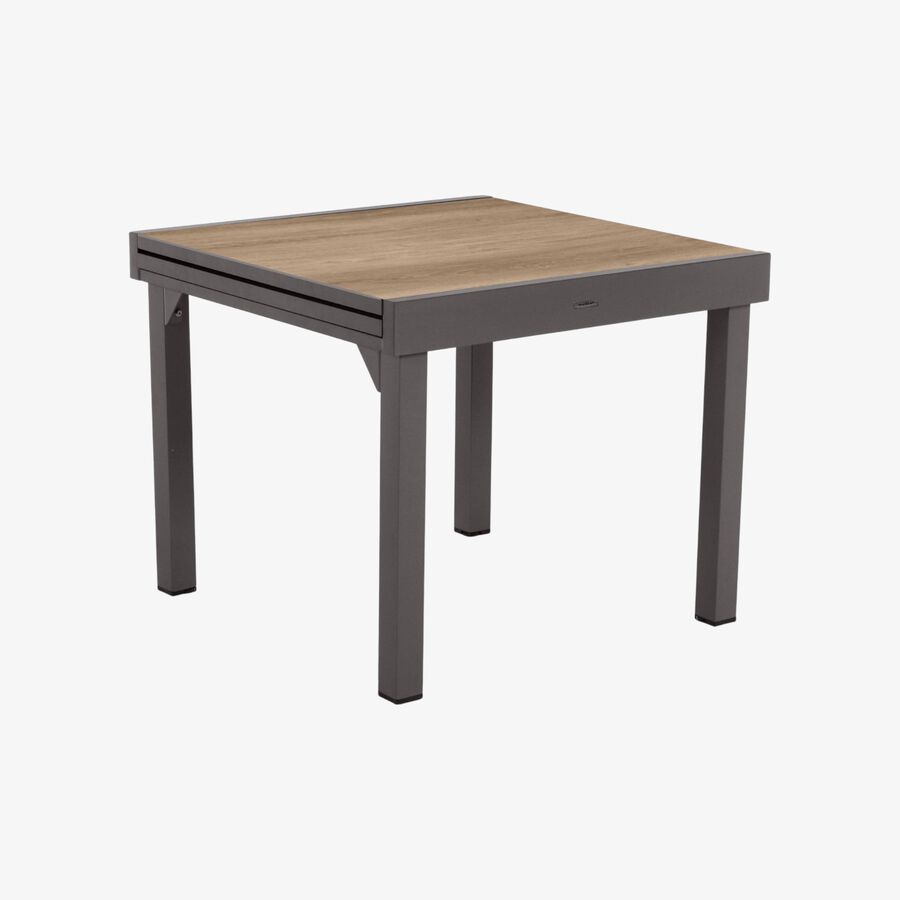 Mesa de jard&iacute;n de aluminio efecto madera extensible Balos 90/180x90x75,5cm