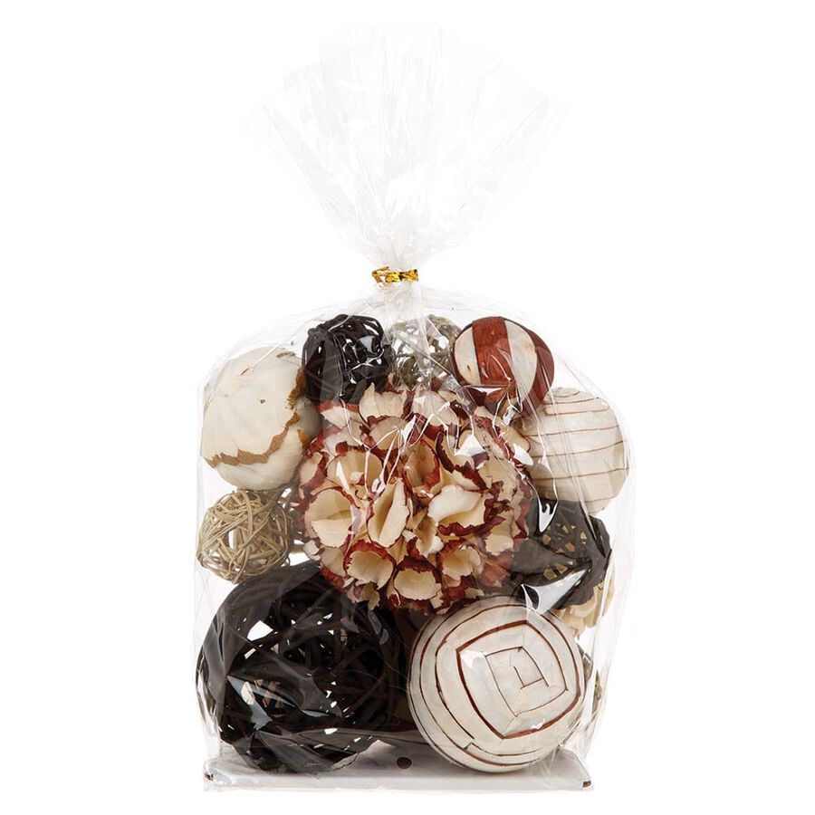 Bolsa con bolas naturales de decoración