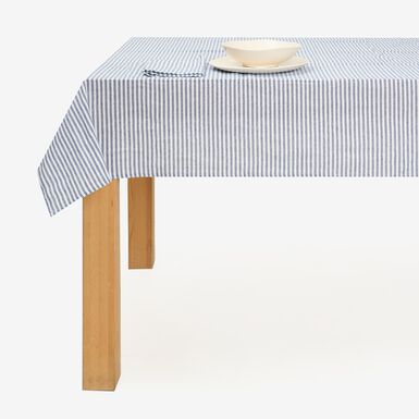 Mantel de algod&oacute;n azul Raya fina 150x150cm