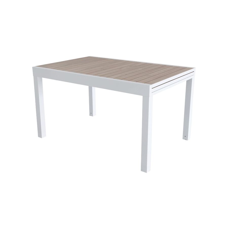 Mesa de jardín extensible de aluminio blanco con efecto madera Albir 135/270x90x76cm