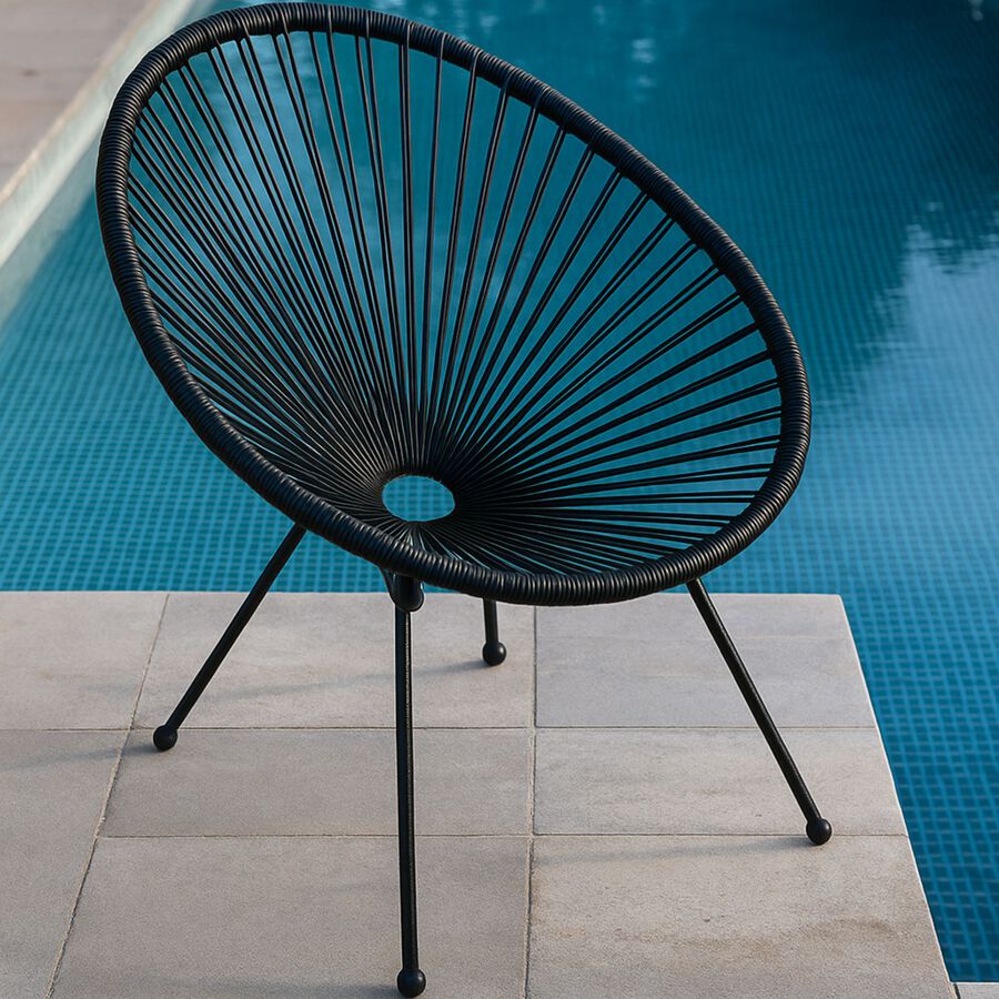 Silla de jardín de ratán sintético y acero negro Acapulco 72x90x83cm