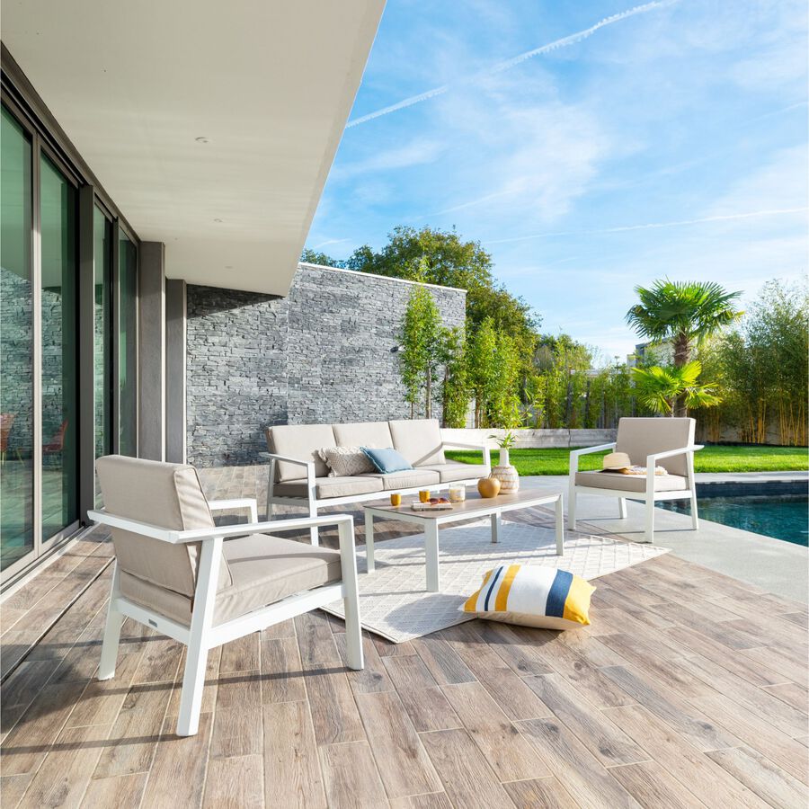 Set de jard&iacute;n de 4 piezas de aluminio blanco Eubea