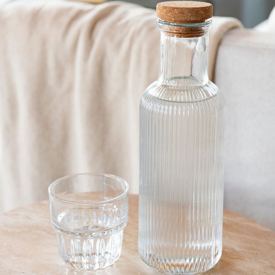 Botella de agua de vidrio rayas 1L