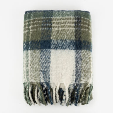 Manta efecto mohair cuadros azul 130x150cm