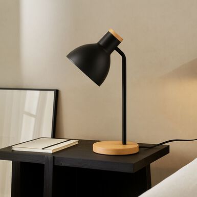 L&aacute;mpara de mesa negra de metal y madera Flexo &Oslash;14x36cm