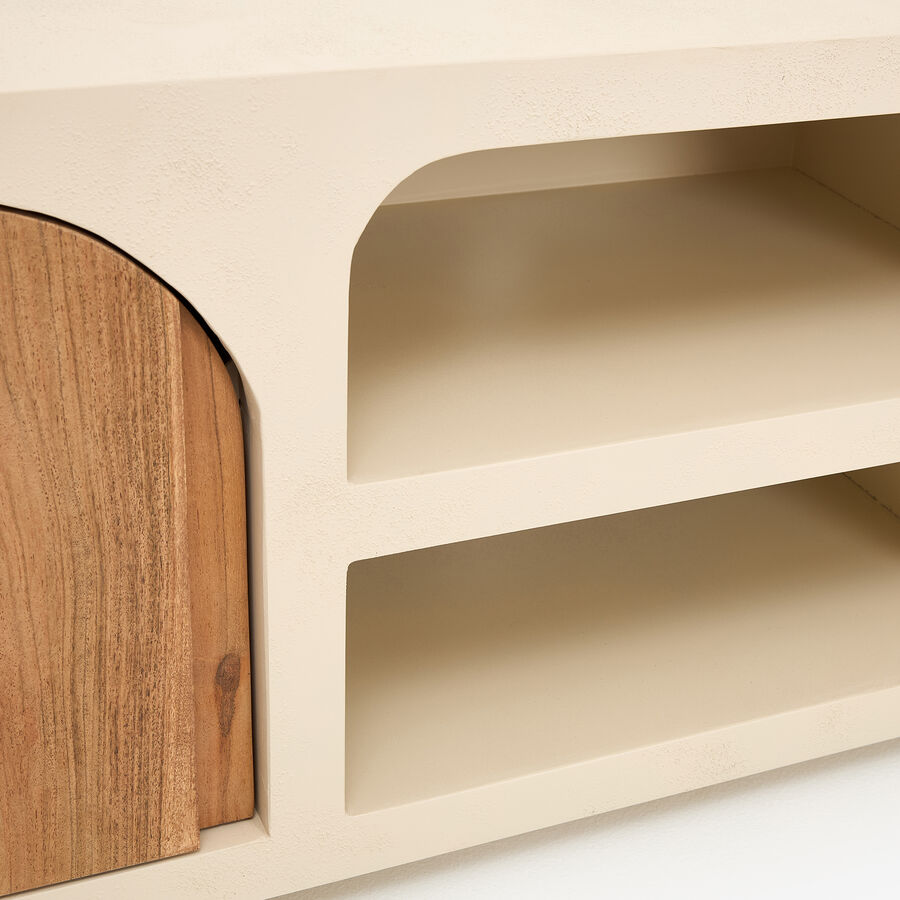 Mueble de TV de microcemento y madera de acacia Kurli 140x35x45cm Clau&Chloe