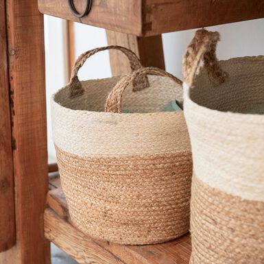 Cesta de yute blanca y natural Vide Ø25x25cm