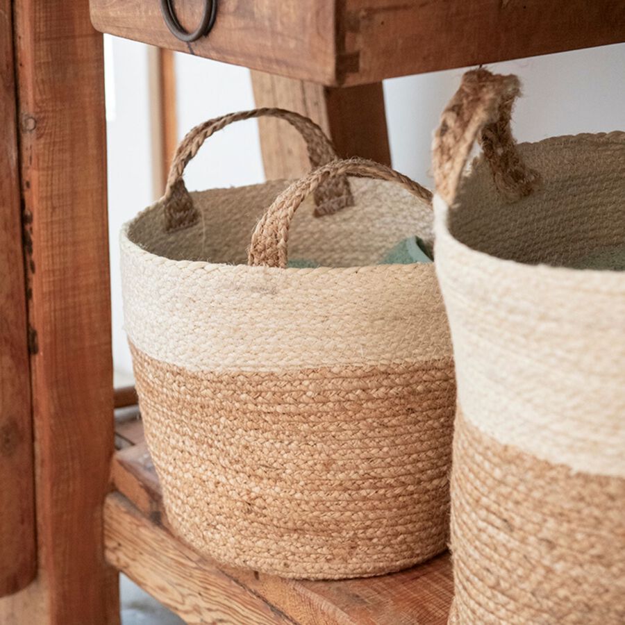 Cesta de yute blanca y natural Vide Ø25x25cm