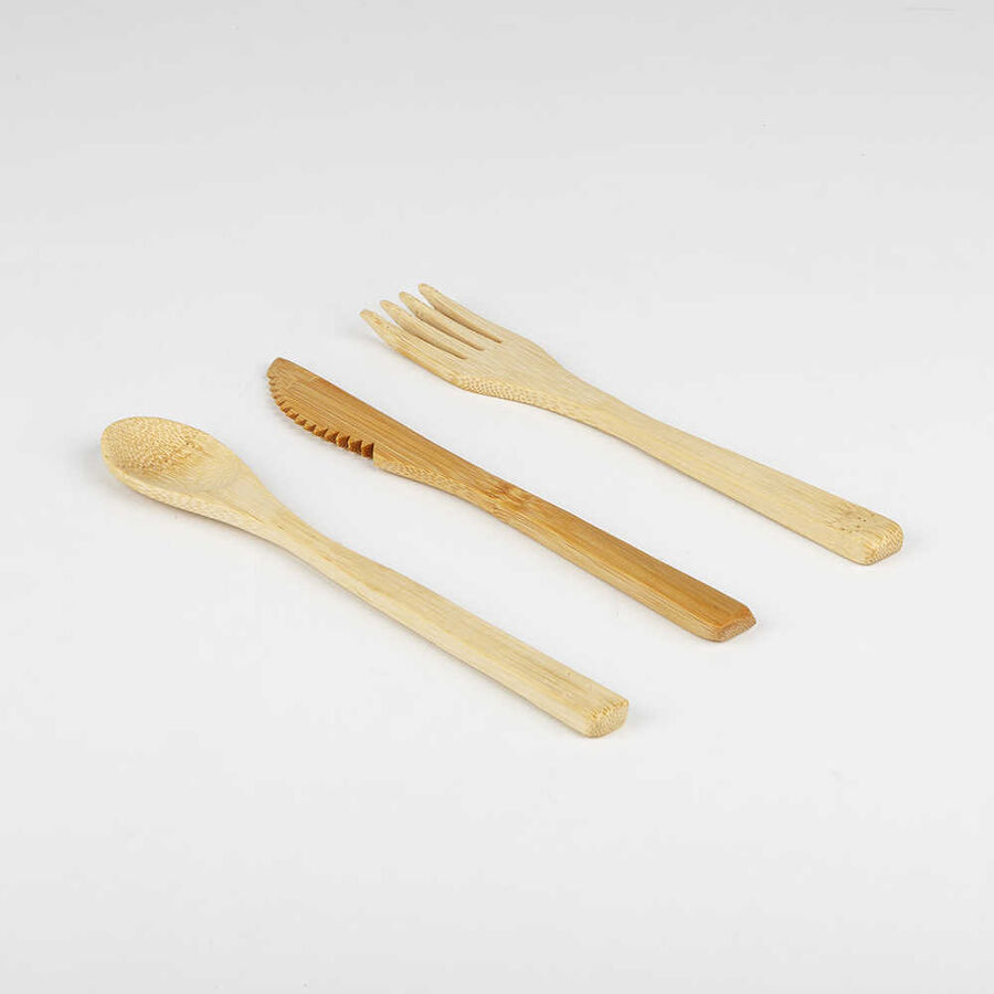 Set de 3 cubiertos reutilizables de bambú