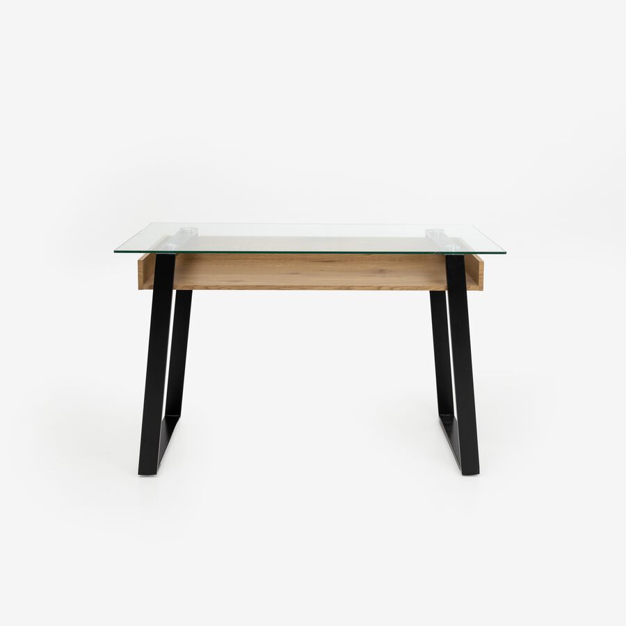 Escritorio de cristal y madera con base de metal Olav 120x60x75cm
