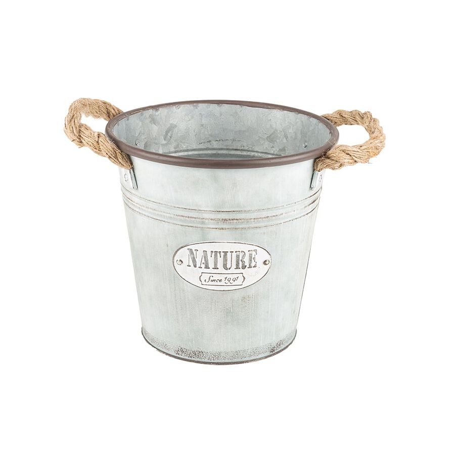 Cubo Zinc con asas de cuerda 22x21cm