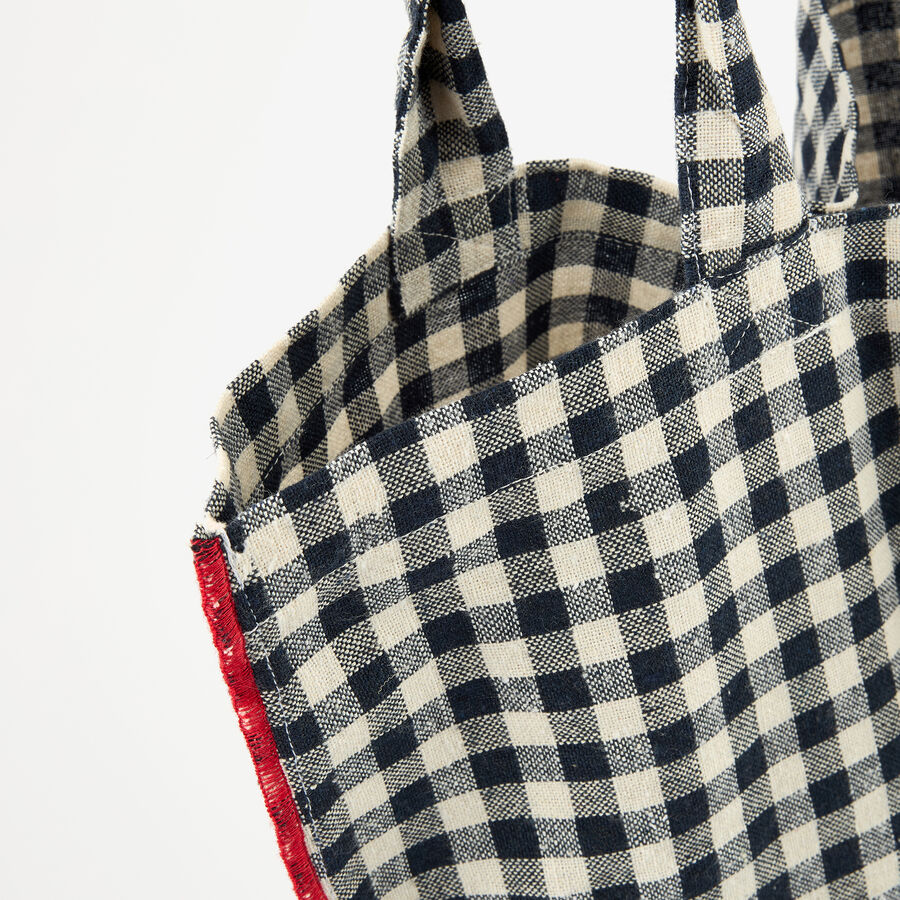 Bolso de algod&oacute;n de cuadros vichy azul Noa 46x44x10cm Clau&Chloe