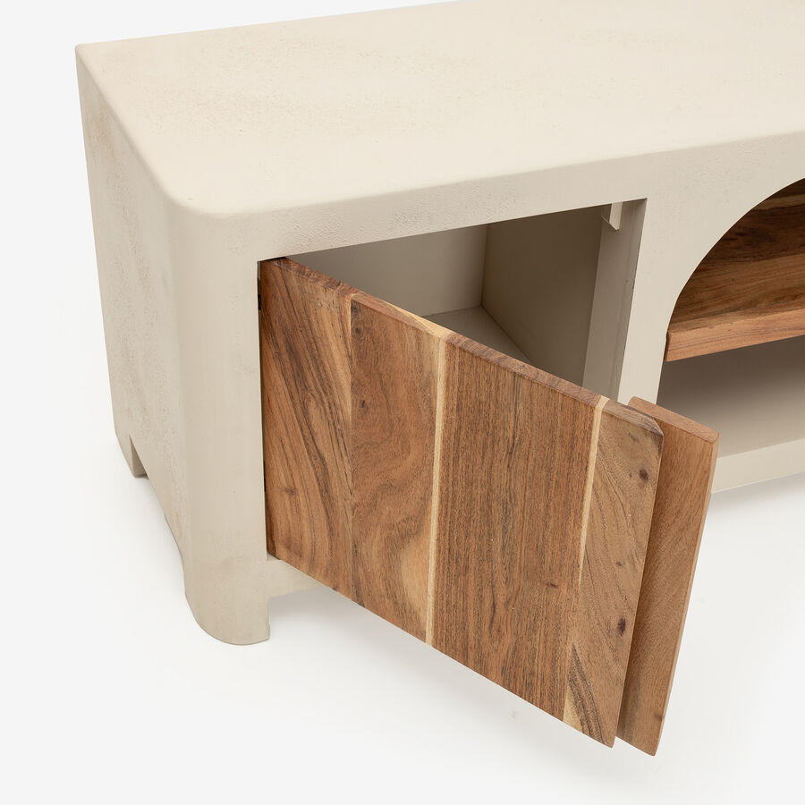 Mueble de TV de madera de acacia y microcemento Kurli 145x35x51cm Clau&Chloe