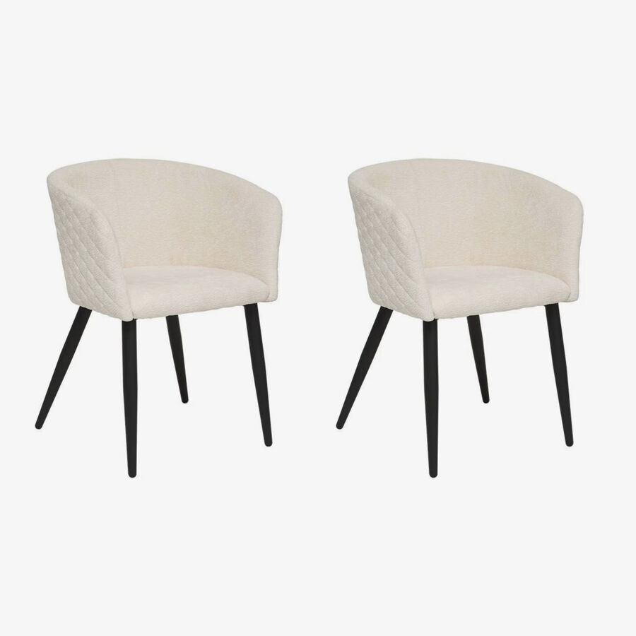 Sill&oacute;n de comedor marfil de chenilla con patas negras Zarel 