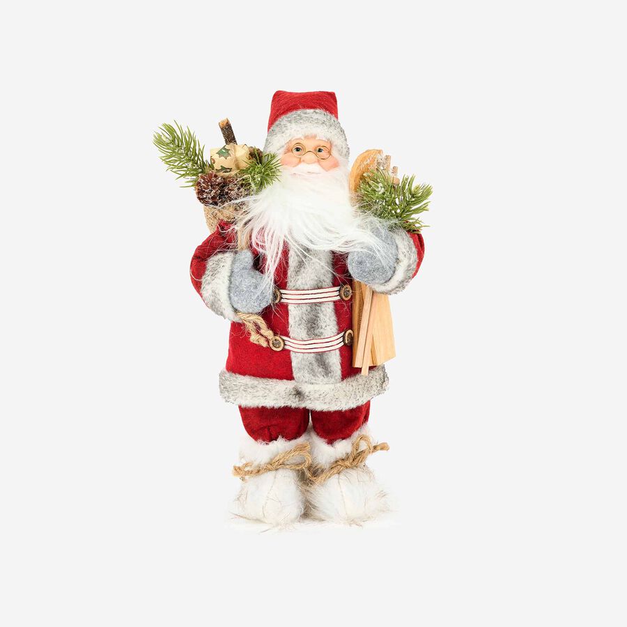 Figura decorativa Santa Claus con saco y esqu&iacute;s rojo 30cm