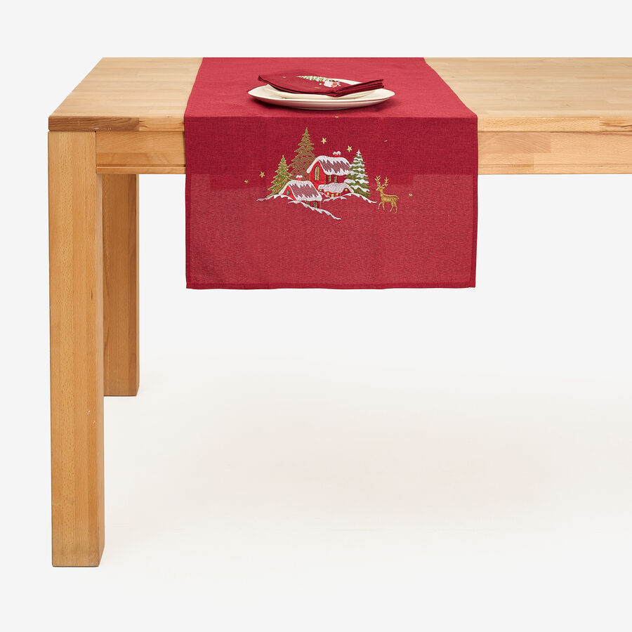Camino de mesa rojo bordado Pueblo 50x150cm