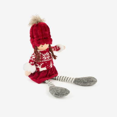 Figura decorativa Muñeca sentada con jersey rojo 39cm