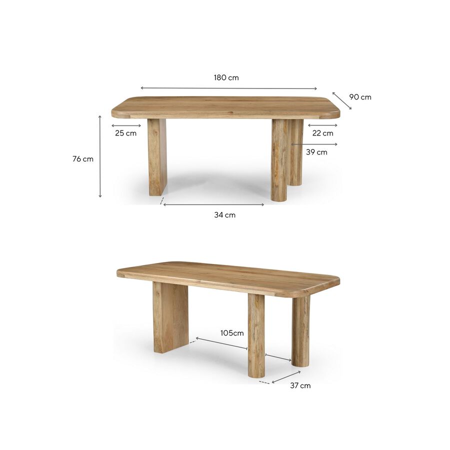 Mesa de comedor de madera de mango Barlet 180x90x76cm Clau&Chloe