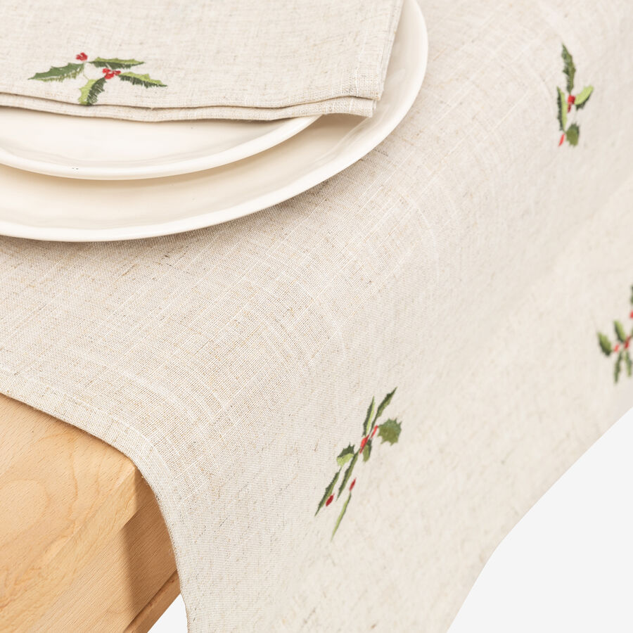 Camino de mesa de lino beige Acebo 50x150cm