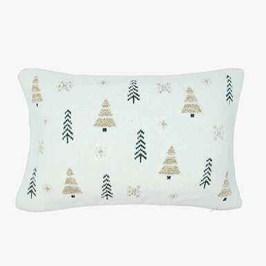 Funda de coj&iacute;n blanca con &aacute;rboles de Navidad Snowy 50x35cm