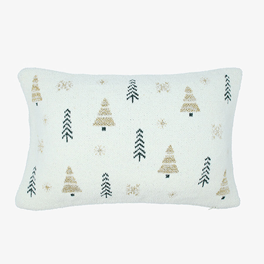 Funda de coj&iacute;n blanca con &aacute;rboles de Navidad Snowy 50x35cm