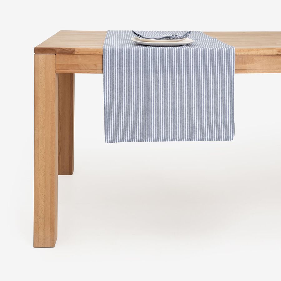 Camino azul con rayas de algodón 50x150cm