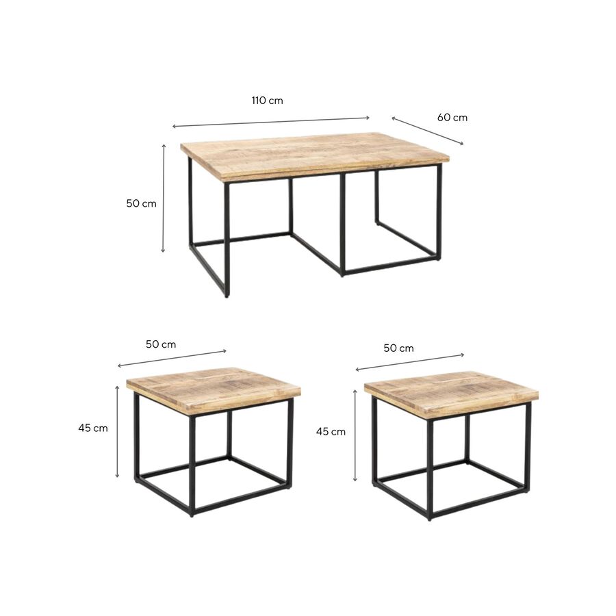 Conjunto de 3 mesas auxiliares de madera de mango Bremen