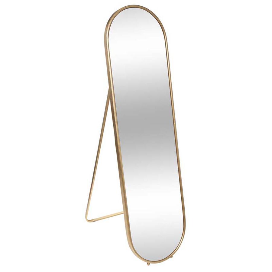 Espejo de pie ovalado de metal dorado 160x43cm