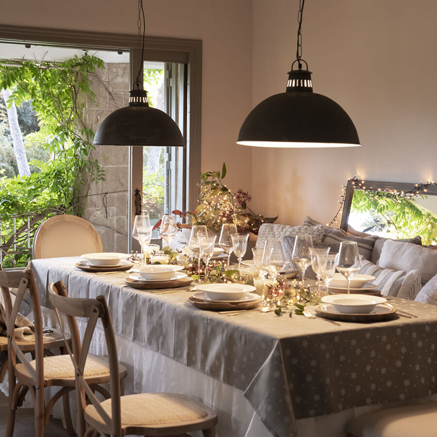 Mantel de Navidad gris Copos de nieve 150x250cm