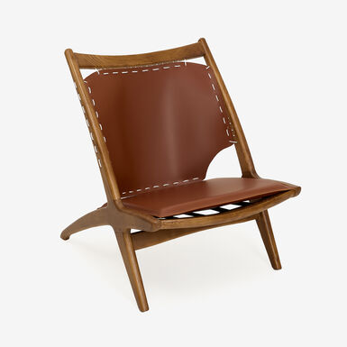 Butaca de madera olmo y cuero Brena 60x49x76cm Clau&Chloe