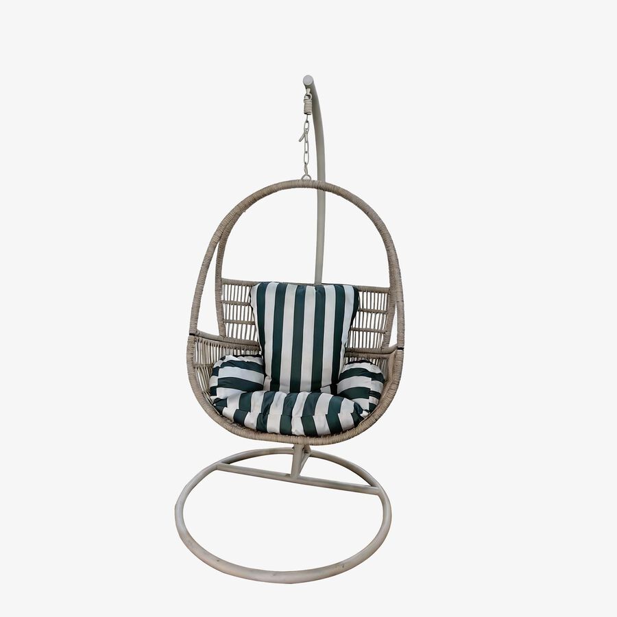 Sill&oacute;n colgante de jard&iacute;n con coj&iacute;n a rayas verde y blanco