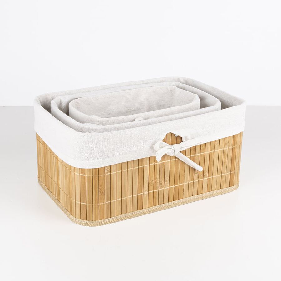 Cesto de bamb&uacute; y lino 34x24x16cm
