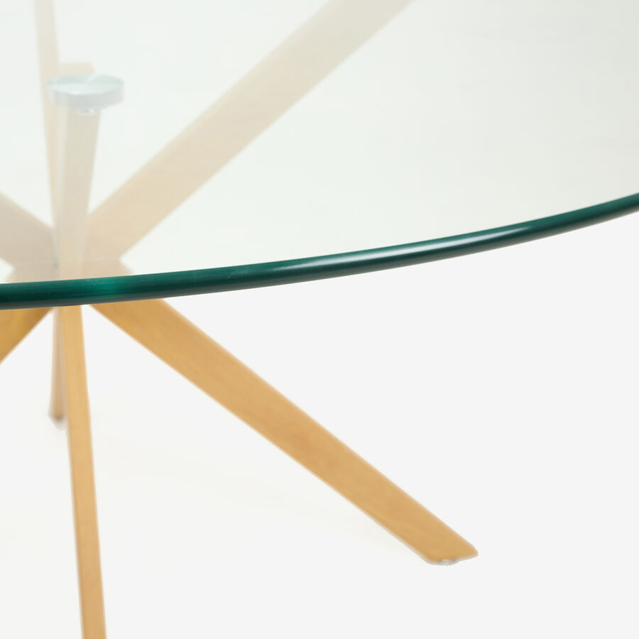 Mesa de comedor de cristal con patas de madera natural Fita &Oslash;120x75cm