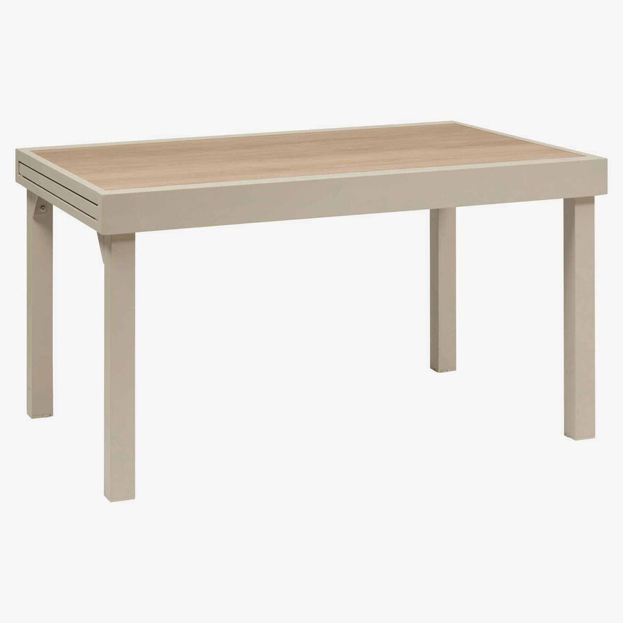 Mesa de comedor de jard&iacute;n extensible de aluminio crema y cristal impreso Piazor 135x90x76cm