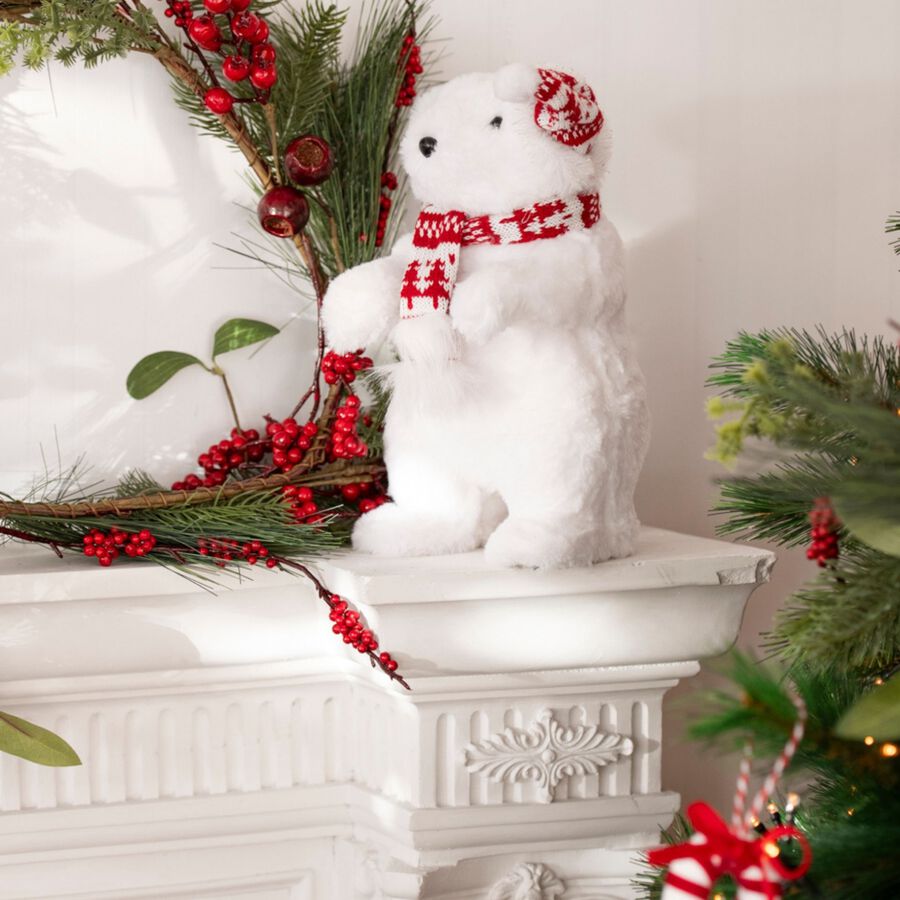 Figura decorativa Oso polar con gorro y bufanda 17x15x31cm